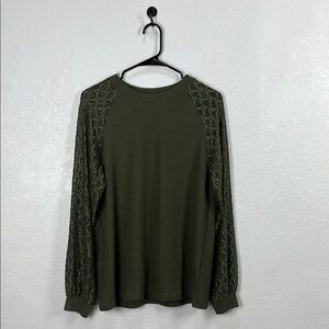 IWOLLENCE Lace Sleeve Tops Women Going Out Dressy  T Shirts Olive Green  Sz L